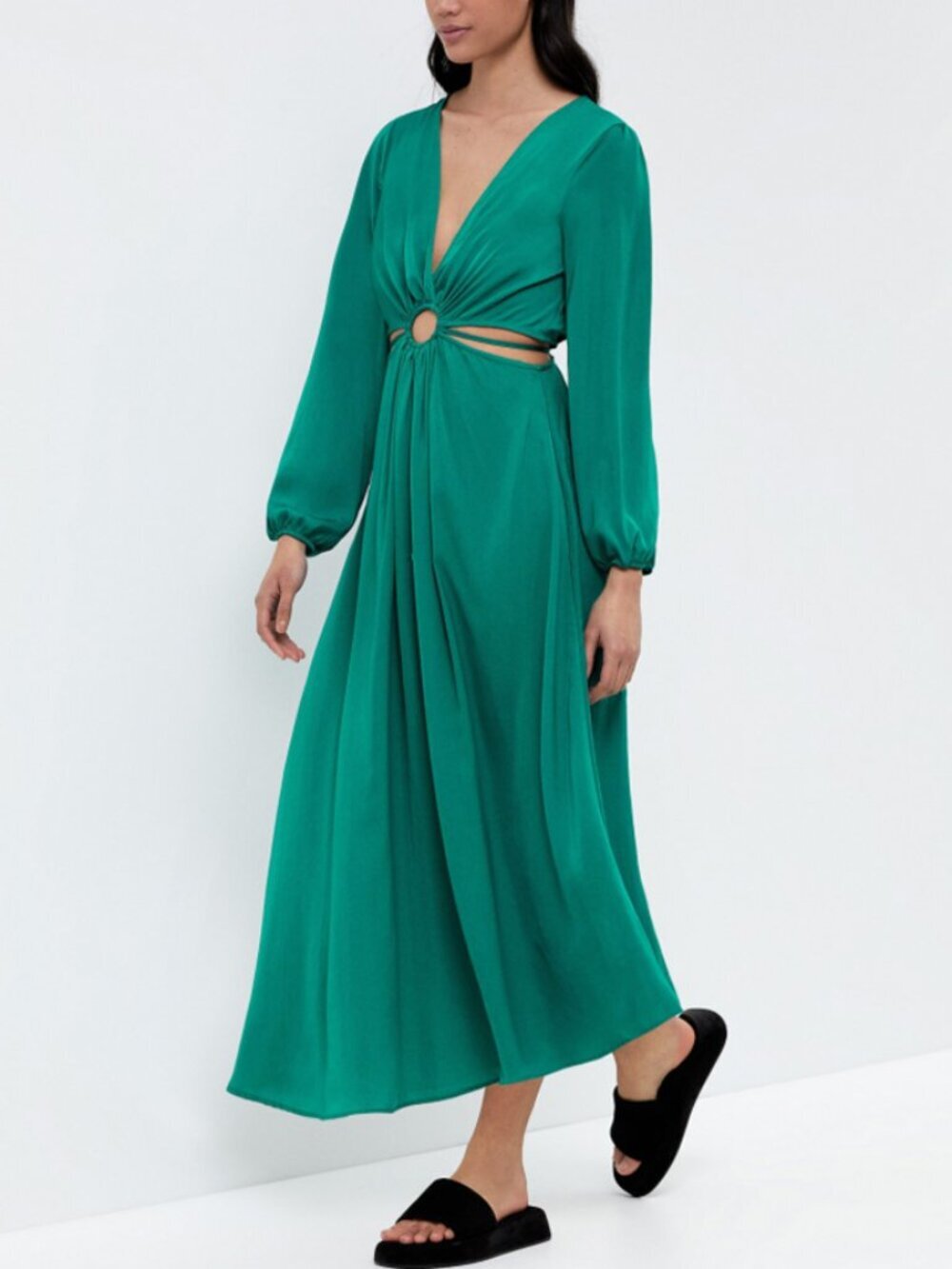 Oysho Aquamarine Cut Out Long Sleeve Maxi Dress Size M